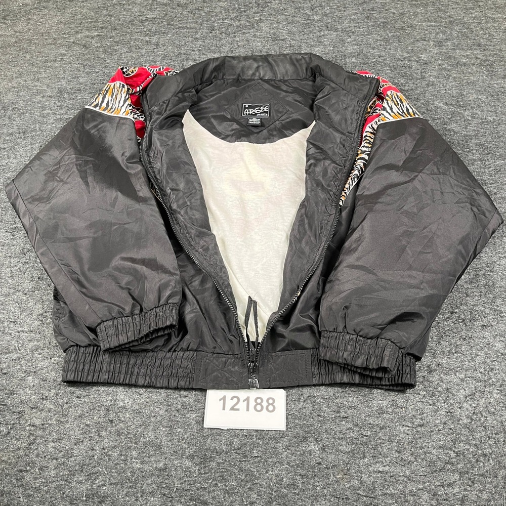 Vintage Argee Sports Windbreaker Jacket Men Large Black Red Baroque Scarf Cotton